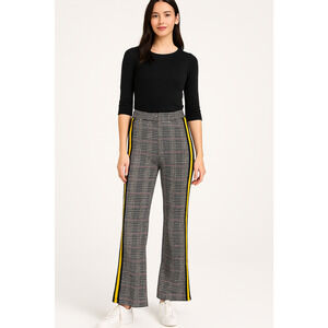 No Comment Pants Womens Large Plaid Houndstooth Pop Stripe Wide Leg Trouser
